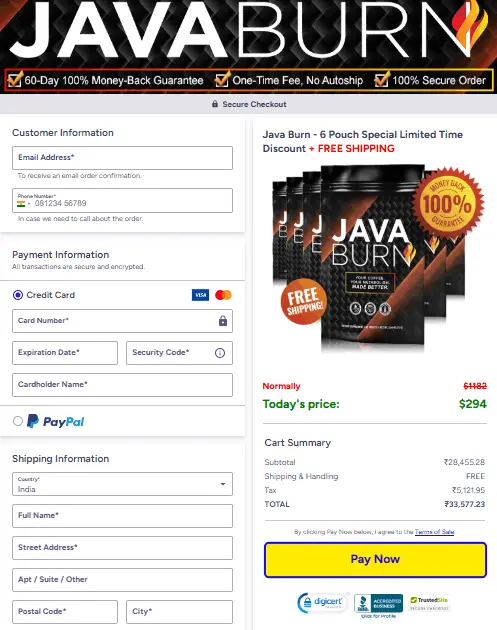 Java Burn Payment Page